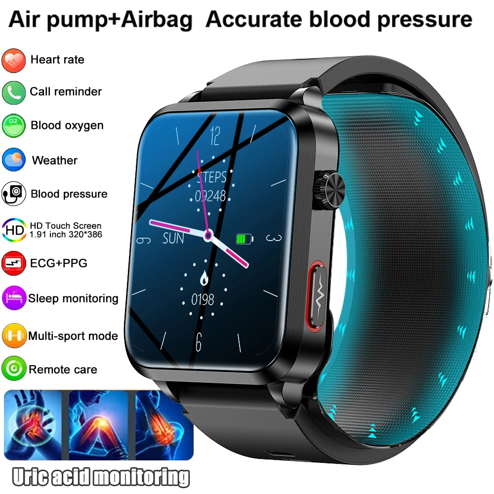 2025 New Air Pump ECG Smart Watch men Airbag health watch for huawei True Accurately Blood Pressure Uric Acid Blood Lipids watch