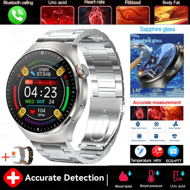 2025 New For HUAWEI Nursing Grade Blood Lipid Uric Acid Health Smart Watch Men ECG+PPG Blood pressure Bluetooth Call Smartwatchs