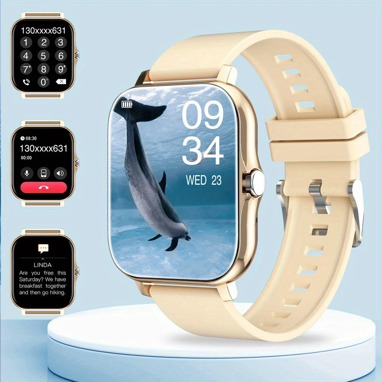 Exclusive 1PC Smart Watch Featuring Wireless Calling, Digital Display, Electronic Movement, Silicone and Stainless Steel Band
