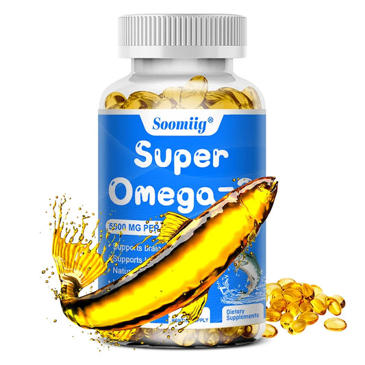Wild Caught Super Strength Omega 3 Fish Oil 120 Softgels 5500mg High EPA 1200mg DHA 900mg Non-GMO Gluten Free Dietary Supplement