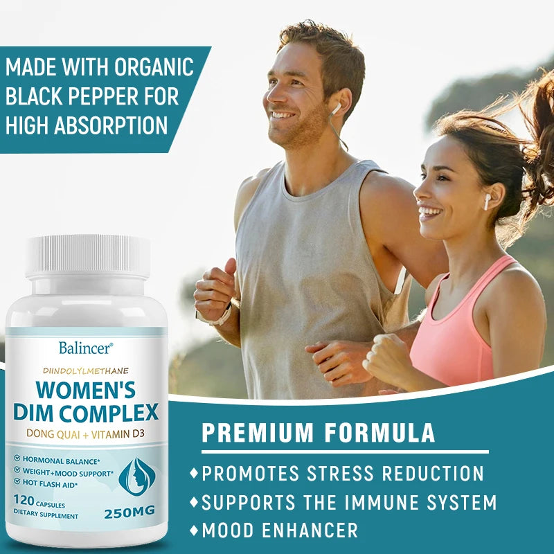 DIM Supplement Complex - 250 mg, Black Pepper, Vitamin D3, Organic Alfalfa & Broccoli Female Hormone Balance, 120 Capsules