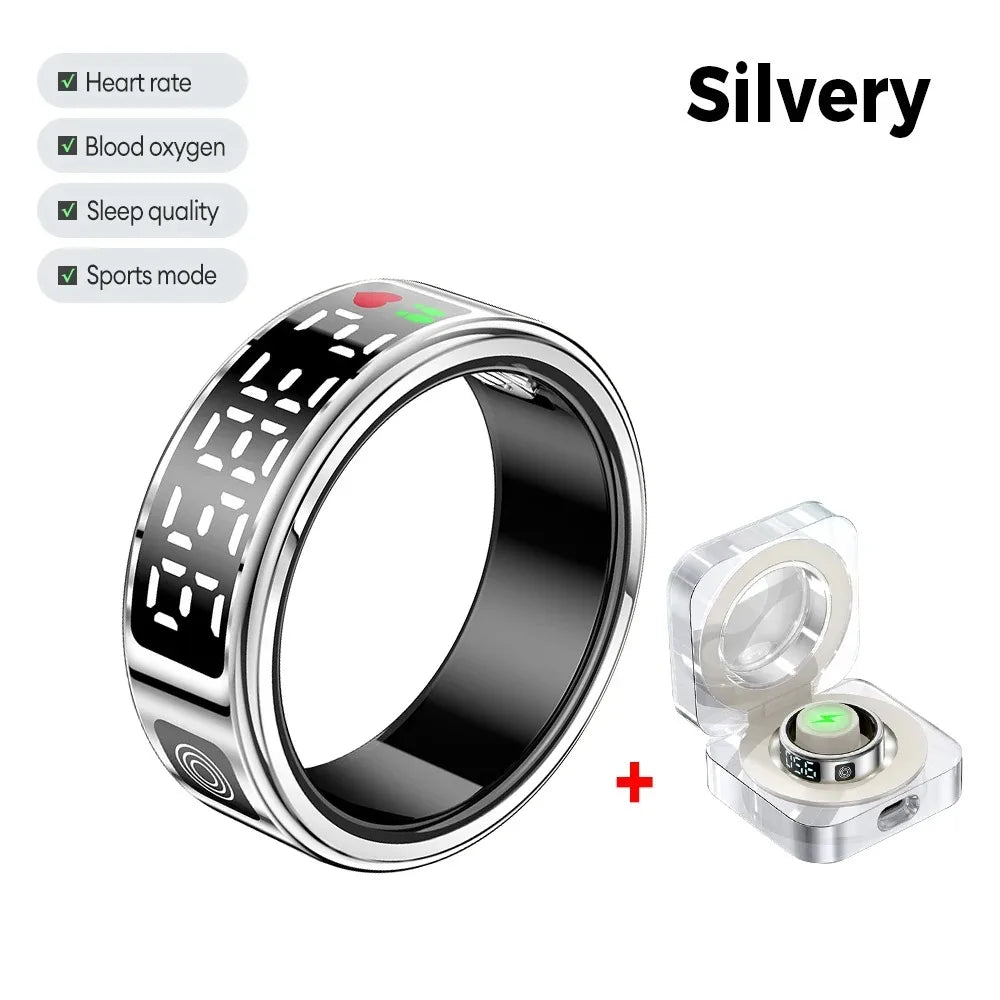 SR08 Smart Ring For Men Women LED Display Screen Heart Rate Blood Oxygen Monitoring Multi Sports Modes IP68 & 5ATM Waterproof
