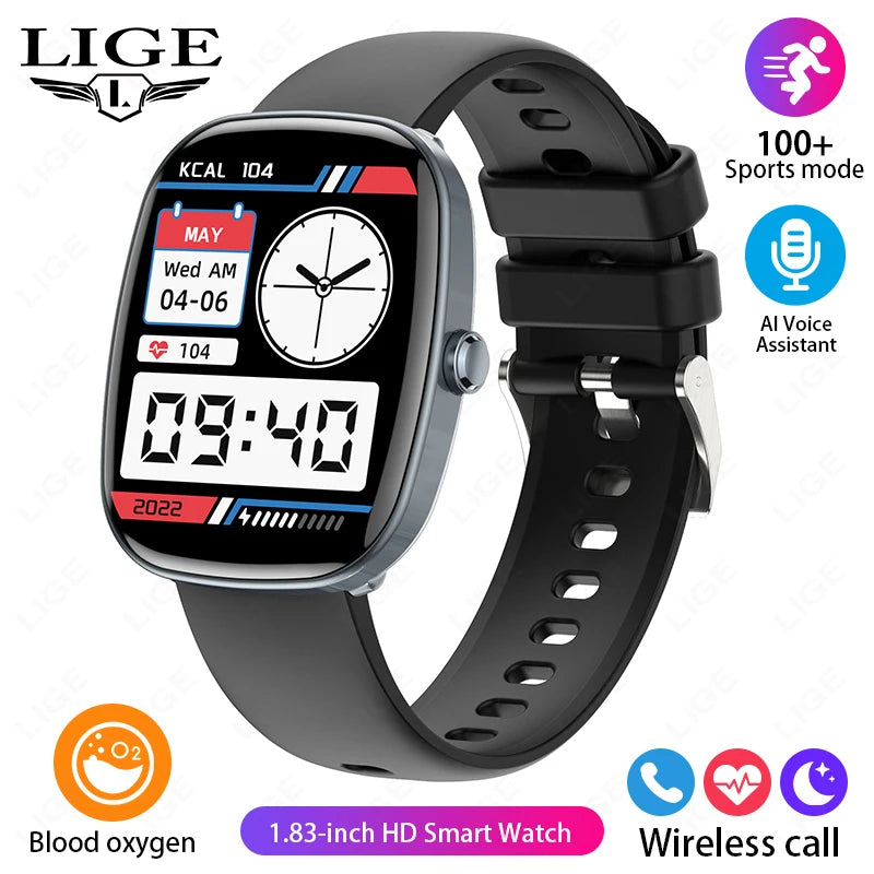 LIGE 1.83 inch HD Screen Smart Watch Men Waterproof Bluetooth Call Health Monitoring Sport Fitness Wine Barrels Shape Smartwatch