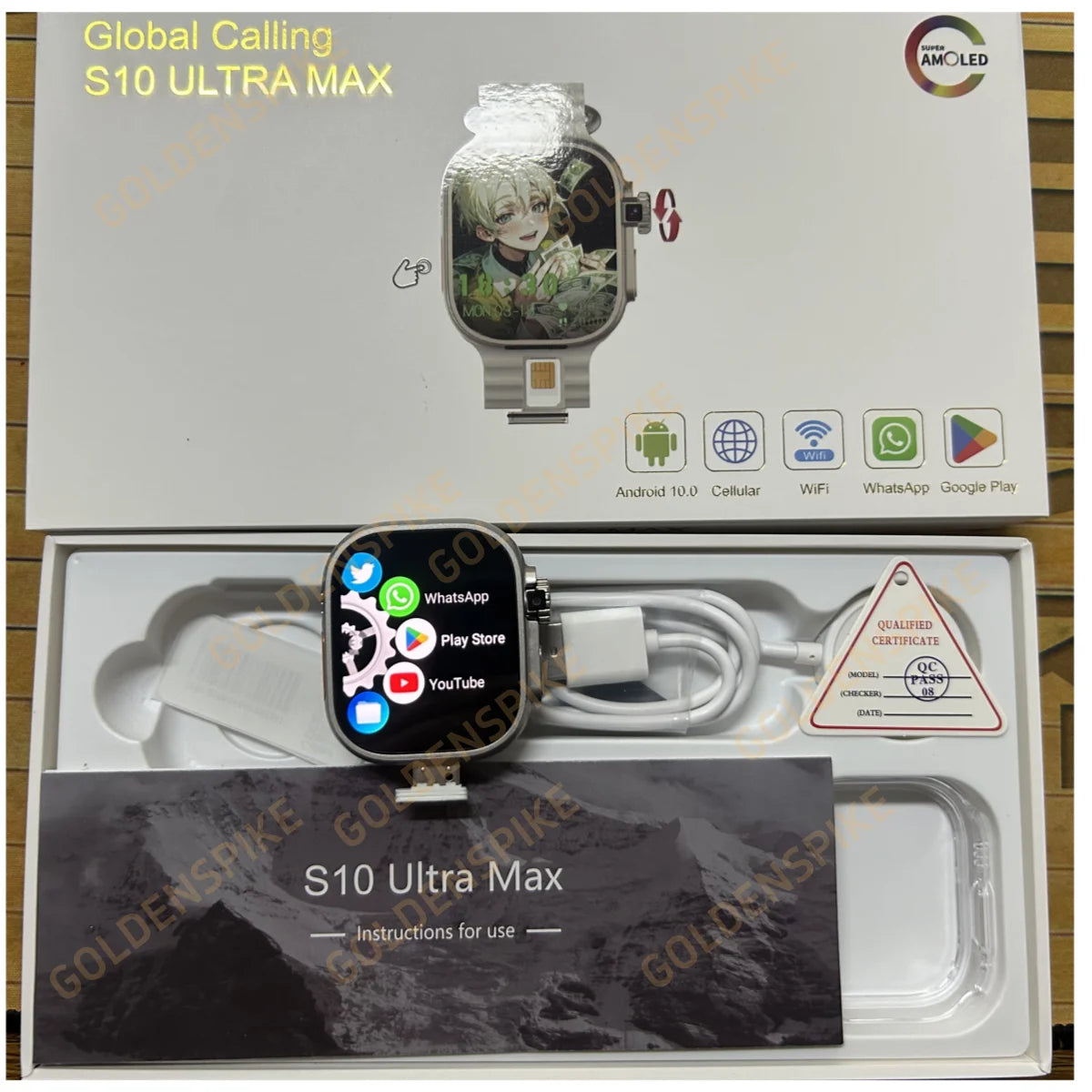 S10 Ultra Max Smartwatch 4G Android 10.0 2.2inch Amoled Rotary Camera Video Call GPS WIFI App Download S10 Ultra Smart Watch Men
