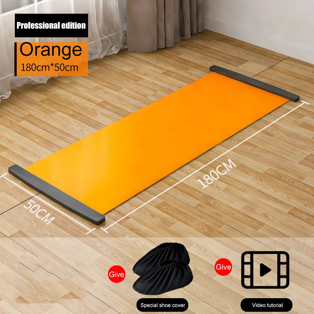 1.4/1.8/2M Yoga Sliding Mat Sports Fitness Glide Plate Skating Slide Board with Shoe Booties For Ice Hockey Leg Exercise Trainer