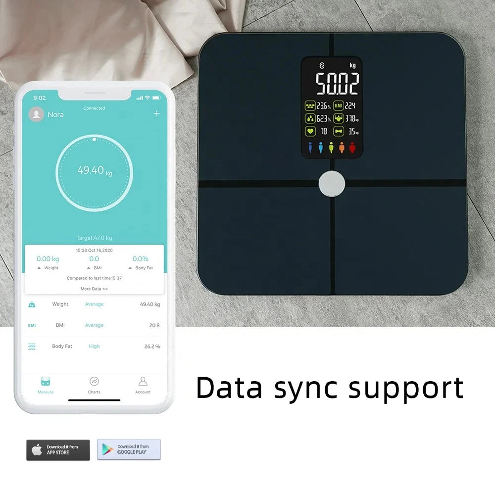 Digital Body Fat Scales, Human Body Scale, Smart TFT Color Screen, Heart Rate, Precise and Professional Smart body Weight Scale