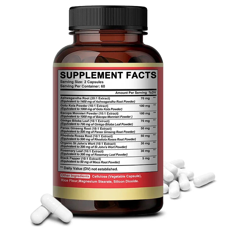 Brain Support Supplement, Helps Memory and Focus, Accuracy and Concentration, Learning Ability, Energy Support