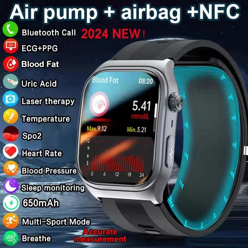 2025New Sapphire Glass Air Pump Airbag Test Three High Smart Watches Men ECG Heart Rate Blood Pressure Health Tracker Smartwatch