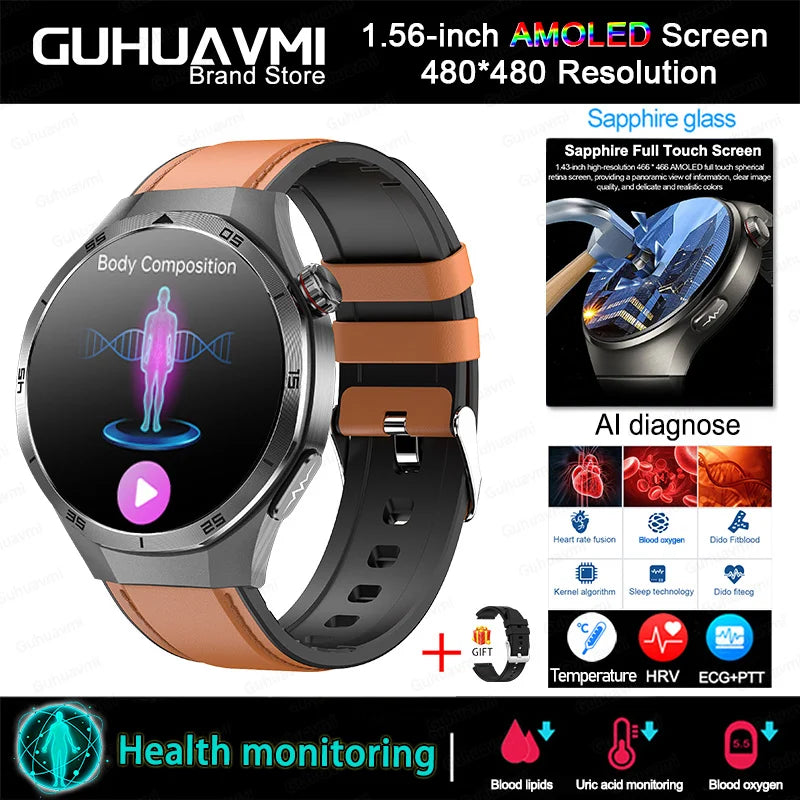 2025 For HUAWEI DT5 Pro  AMOLED Smart Watch Men ECG Micro Physical Examination Heart Rate Blood fat uric Acid Man NFC Smartwatch