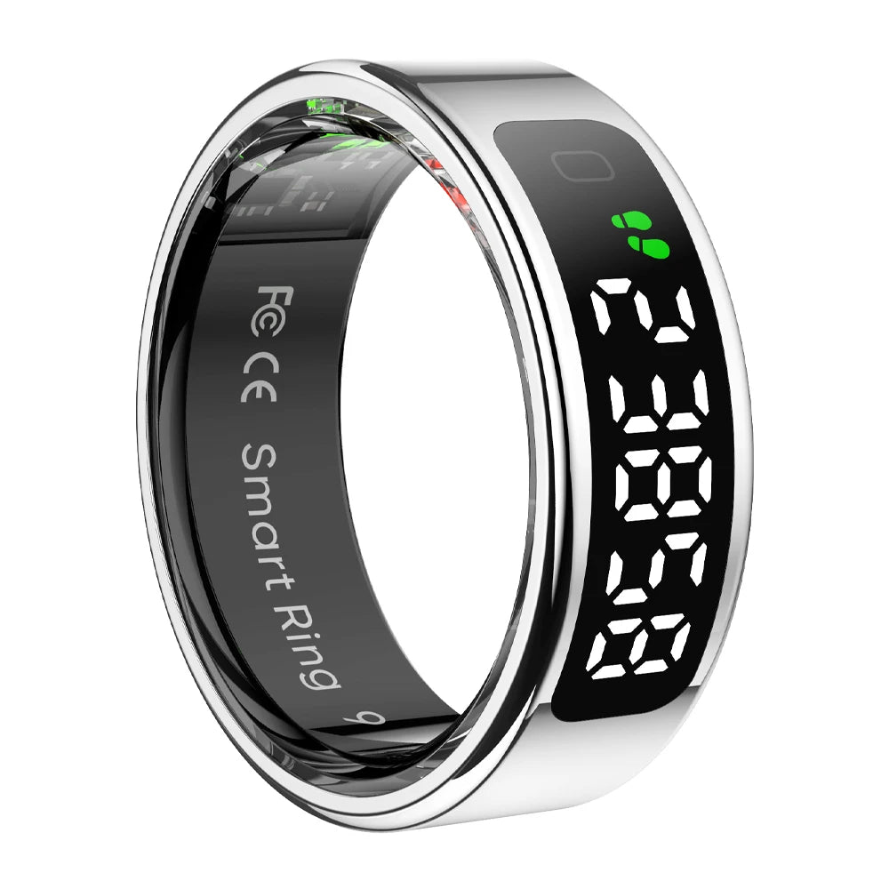 R12 Smart Ring With Display Screen Touch Heart Rate Health Monitoring Manager Wireless Charging 5 ATM Waterproof For Men Women