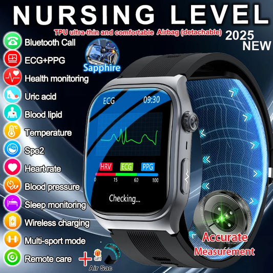 2025 NEW Nursing level ECG+PPG Precise Detection Smart Watch Air Pump Airbag Blood fat Heart Rate Health Smart watches Men Women