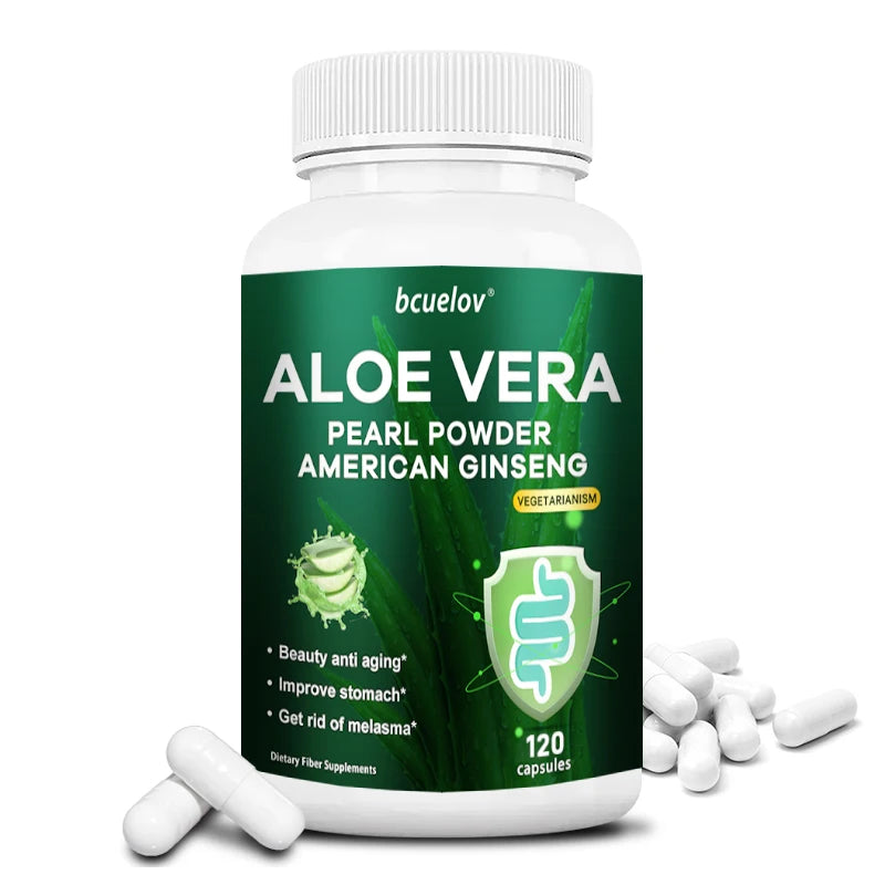 Aloe Vera Extract with Pearl Powder and American Ginseng, Supports Powerful Fat Burning, Intestinal Digestion, 120 Capsules