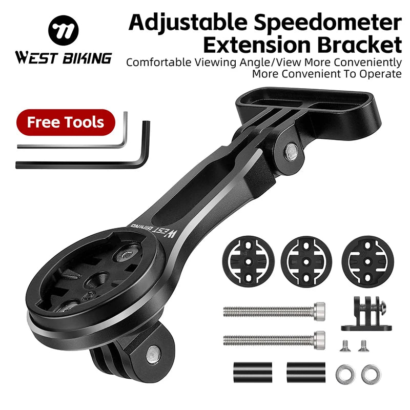 WEST BIKING Adjustable Bicycle Computer Bracket Bike Speedometer Extension Holder Garmin Bryton Wahoo Aluminum Alloy Bike Mount