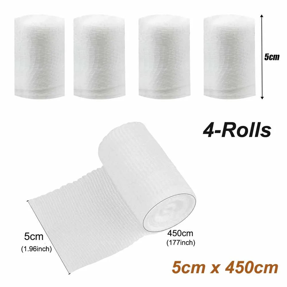 4 Rolls Gauze Bandage Roll with Tape - White Gauze Wrap Breathable Bandage Gauze Wrap Used for First Aid Wound Care & Supplies