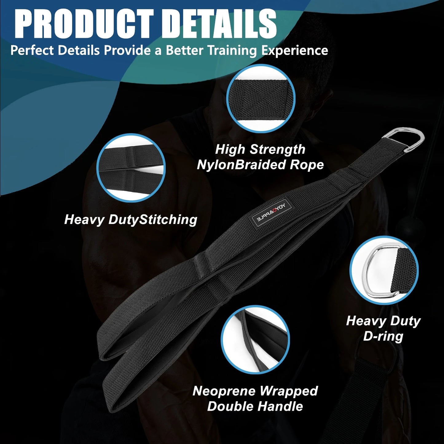 Tricep Training Rope, Cable Attachment Handles, Pull Down Rope For Gym Workout (1pc)