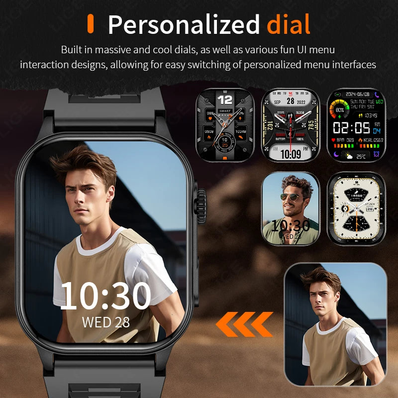 LIGE New Men Smart Watch Flashlight 2.01" HD Large Screen AI Voice Bluetooth Call Sport Watches Health Monitor Smartwatch Women