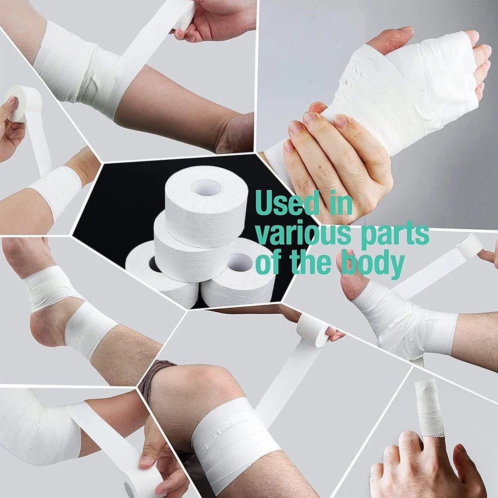 5 Rolls 2.5/3.8/5cm Sport Athletic Waterproof Cotton White Boxing Adhesive Tape Strain Injury Support Sport Binding Bandage