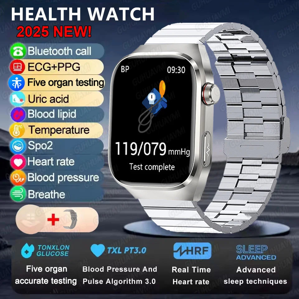 2025New Accurate Blood Fat Uric Acid Smart Watch Men Micro Physical Examination Five Organ HealthClock Bluetooth Call Smartwatch