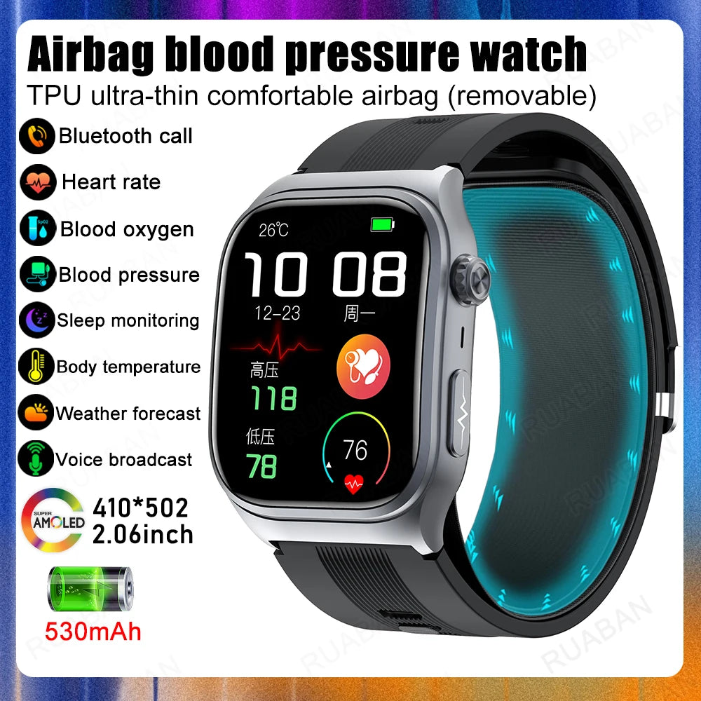 2025 Airbag Smart Watch Nursing grade Bluetooth call air Pump ECG True Accurately Blood Pressure Uric Acid Blood Lipid watch men
