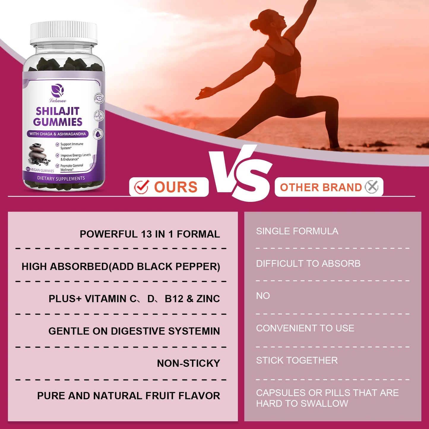 100% Himalaya Pure Shilajit Gummies 13 in 1 Original Mineral Health Supplement Non-GMO Brain Memory Cognitive Energy Health