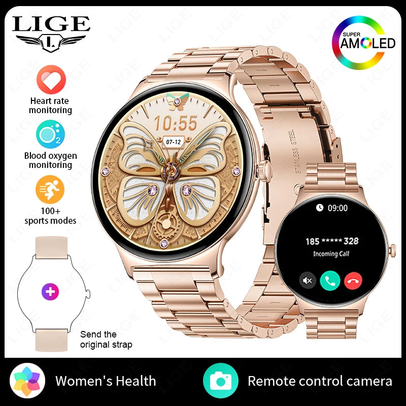 LIGE 2025 New Women Smart Watch Amoled Screen Sport Fitness Watches BT Call Digital Smartwatch mujer Ultra Thin Wristwatch Woman