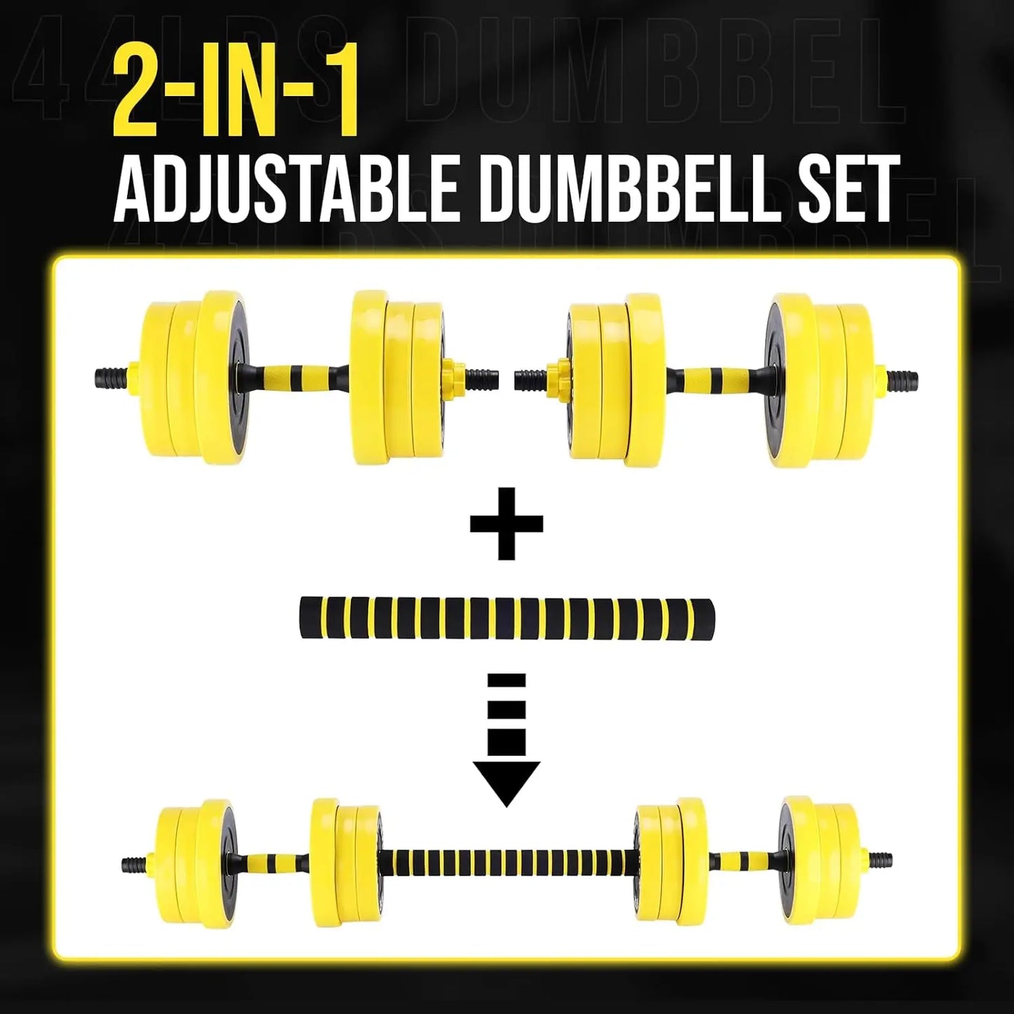 2-In-1 Adjustable Dumbbell Set, 44 Lbs Dumbbell Weights Used As Dumbbell and Barbell Set Comfortable Handle for Home Gym