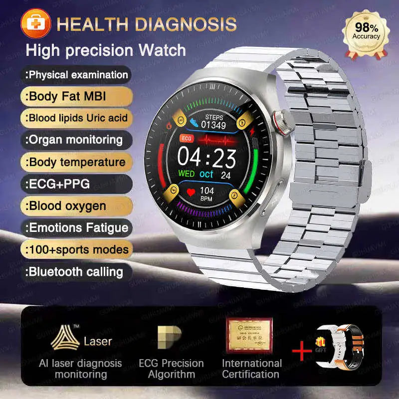 ECG+PPG Blood Pressure Blood Oxygen Blood Lipids Uric Acid Heart Rate Temperature Monitor Physical Health Diagnosis Smart Watch