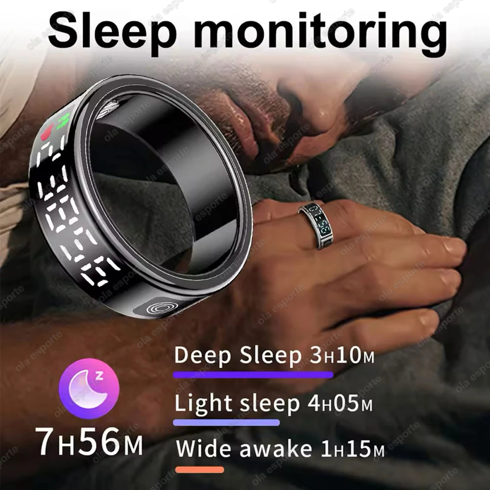 Smart Ring For Men Women LED Display Screen Heart Rate Blood Oxygen Monitoring Multi Sport Modes IP68 & 5ATM Waterproof Pk SR08