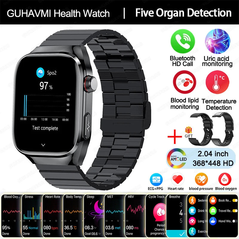 2025New Precise Blood Fat Uric Acid Smart Watch Dynamic Heart Rate Blood Pressure Health Monitor Smartwatch ECG+PPG Sports Clock