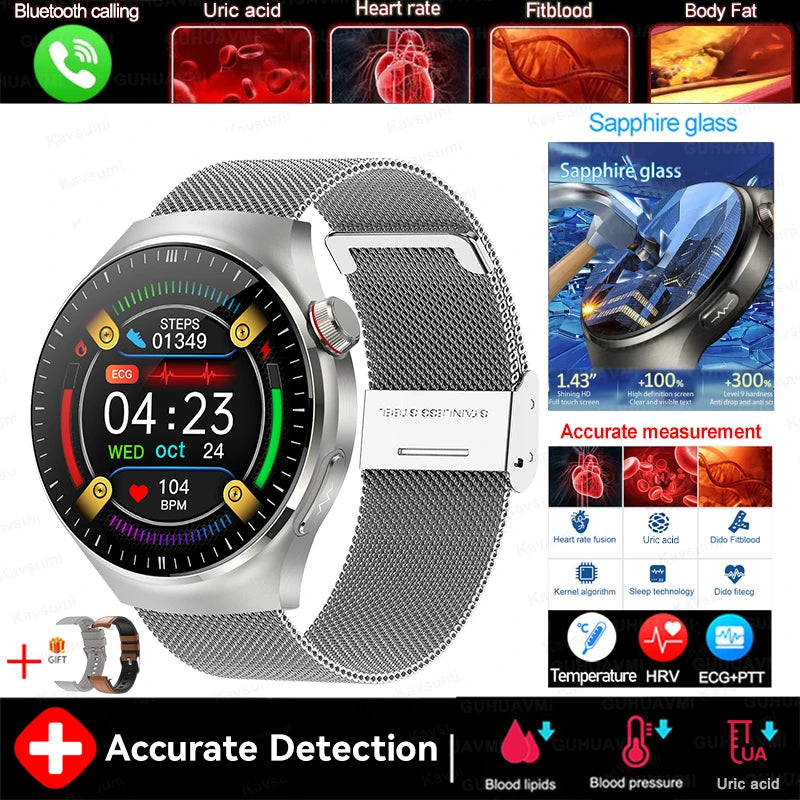2025 New For HUAWEI Nursing Grade Blood Lipid Uric Acid Health Smart Watch Men ECG+PPG Blood pressure Bluetooth Call Smartwatchs