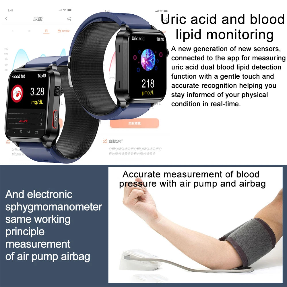 2025 New Air Pump ECG Smart Watch men Airbag health watch for huawei True Accurately Blood Pressure Uric Acid Blood Lipids watch