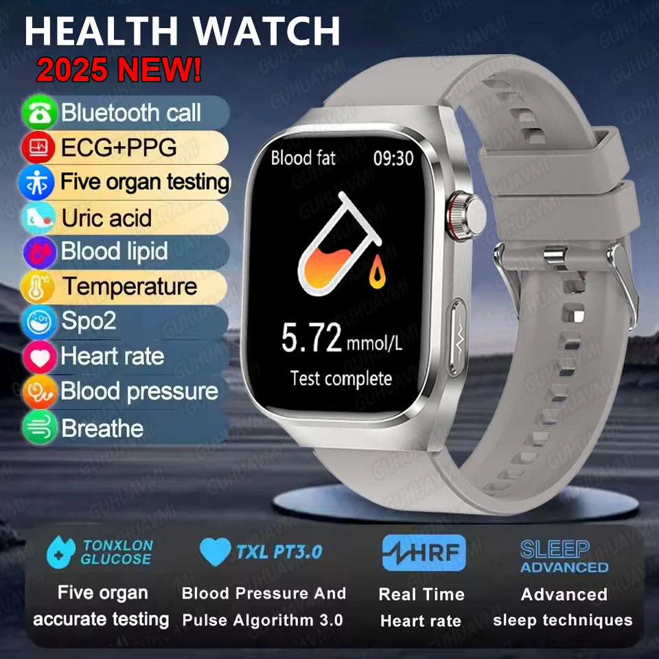 2025New Accurate Blood Fat Uric Acid Smart Watch Men Micro Physical Examination Five Organ HealthClock Bluetooth Call Smartwatch