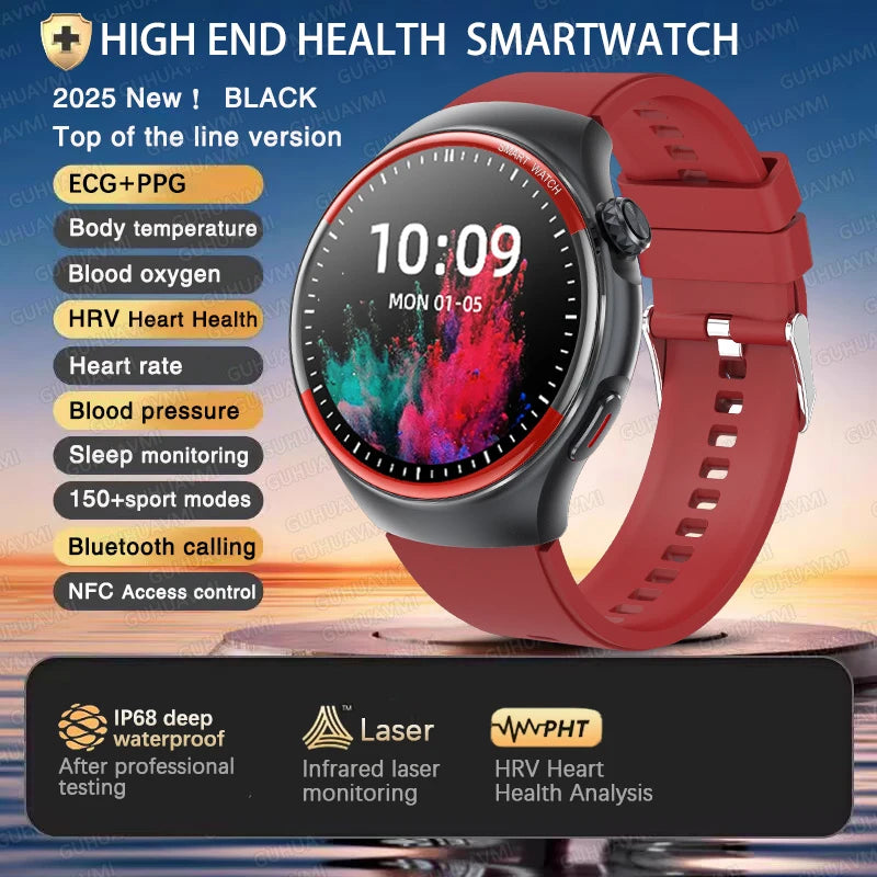 2025 New High-end Laser Detection Smart Watch Men ECG+PPG Precise Blood Pressure Heart Rate BT Call NFC For HUAWEI Health Watche