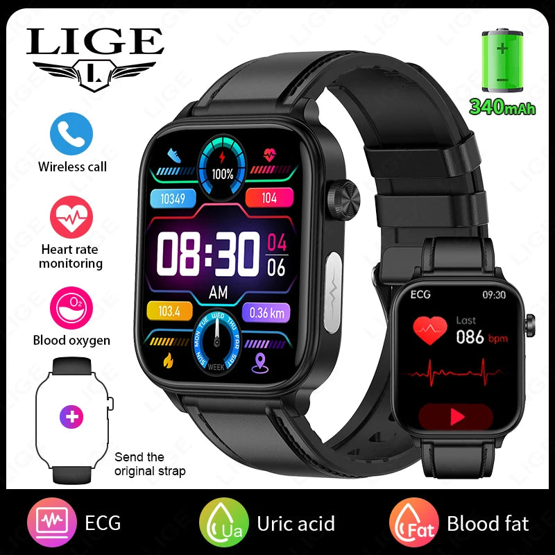 LIGE 2025 New ECG+PPG Smart Watch Men Blood Lipid Uric Acid Health Monitor Bluetooth Call Sleep Physical Health Smartwatch Women