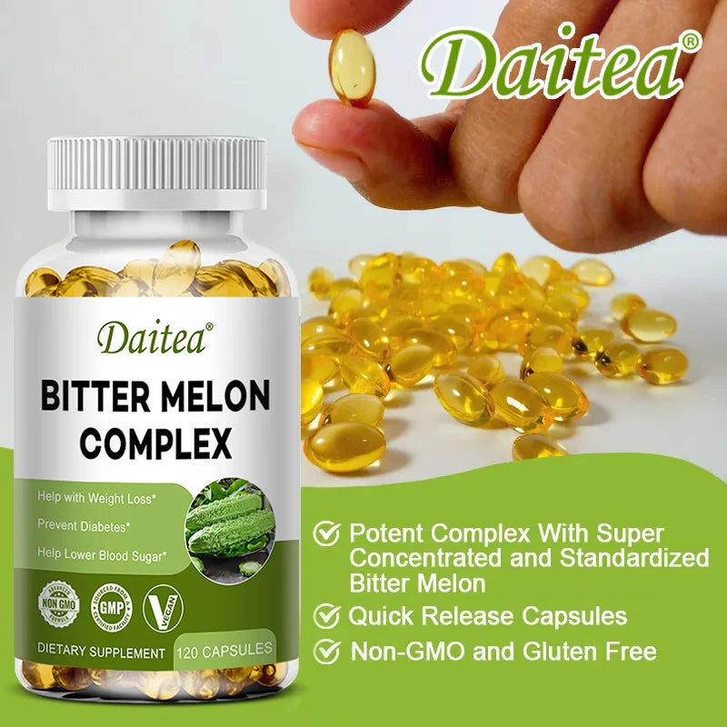 Bitter Melon Extract Capsules, Promote Digestive Health, Healthy Blood Sugar Levels, Multivitamin Supplement, Non-GMO