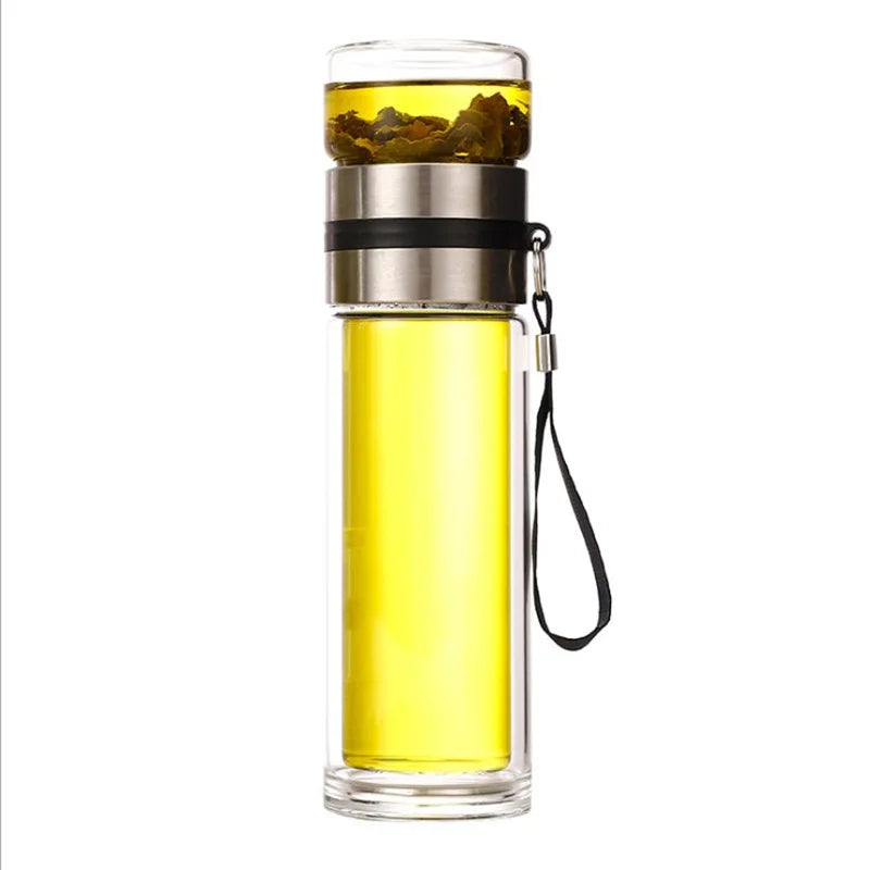 NEW Glass Bottle Double Wall Transparent Borosilicate Glass Teacup with Handle Portable Independent Tea Warehouse Drinkware
