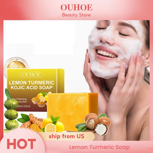 Lemon Turmeric Kojic Acid Soap Clean Facial Skin Improve Texture and Keep Skin Clean Dark Spot Remover Moist Bathing Facial Soap
