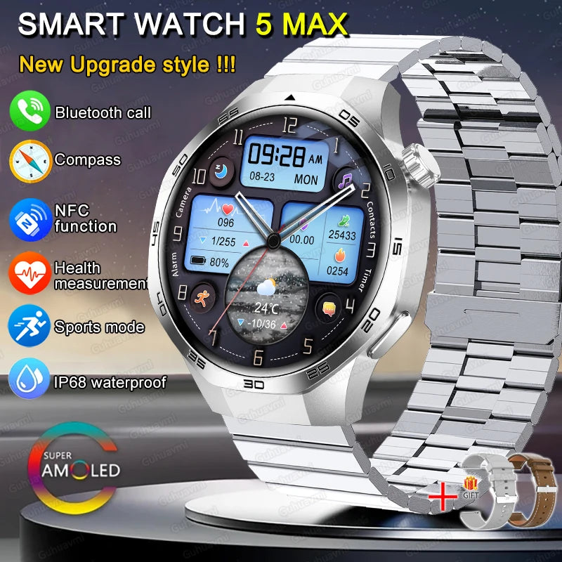 New GT 5 PLUS Smart Watch Men Women  AMOLED HD Screen SmartWatch Heart rate Blood oxygen Music Sport GPS tracker NFC Smartwatch