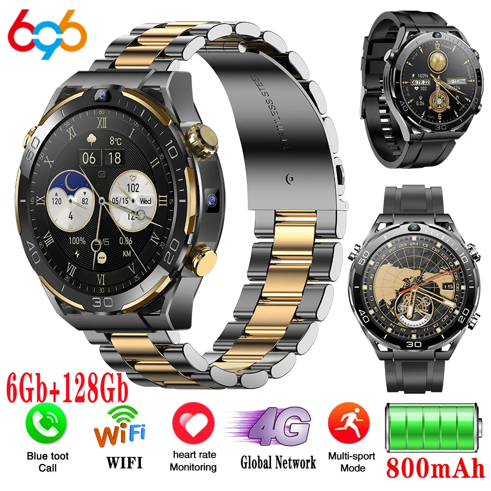 6+128GB Smart Watch WIFI GPS Waterproof GSM SIM Dual Camera 4G Smartwatch Men App Download Heart Rate Health Monitor Video Call