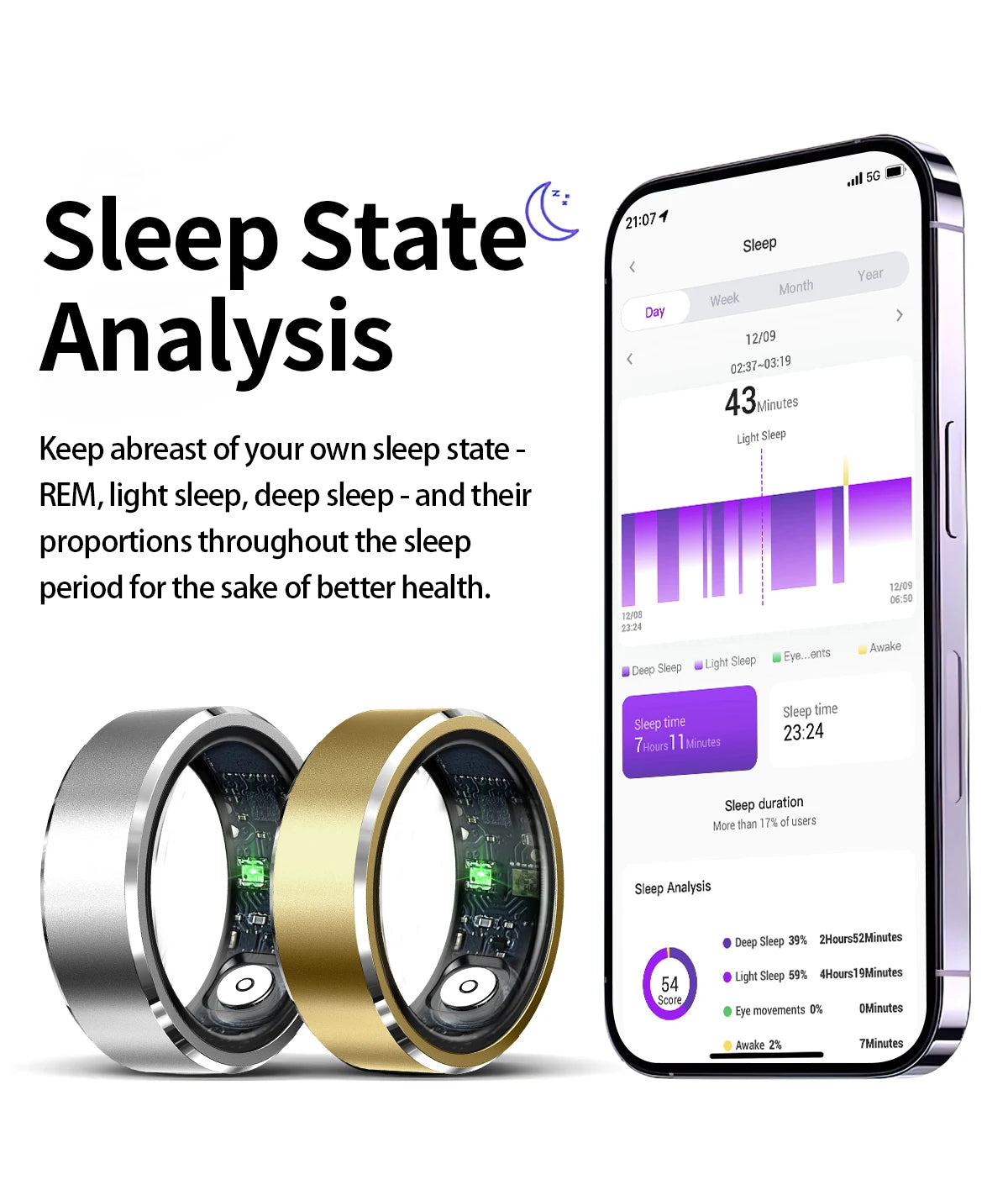 New Smart Fitness Ring with Gesture Control,Heart rate,Blood oxygen,Blood pressureSleep,Steps,Distance,Calories For Android IOS