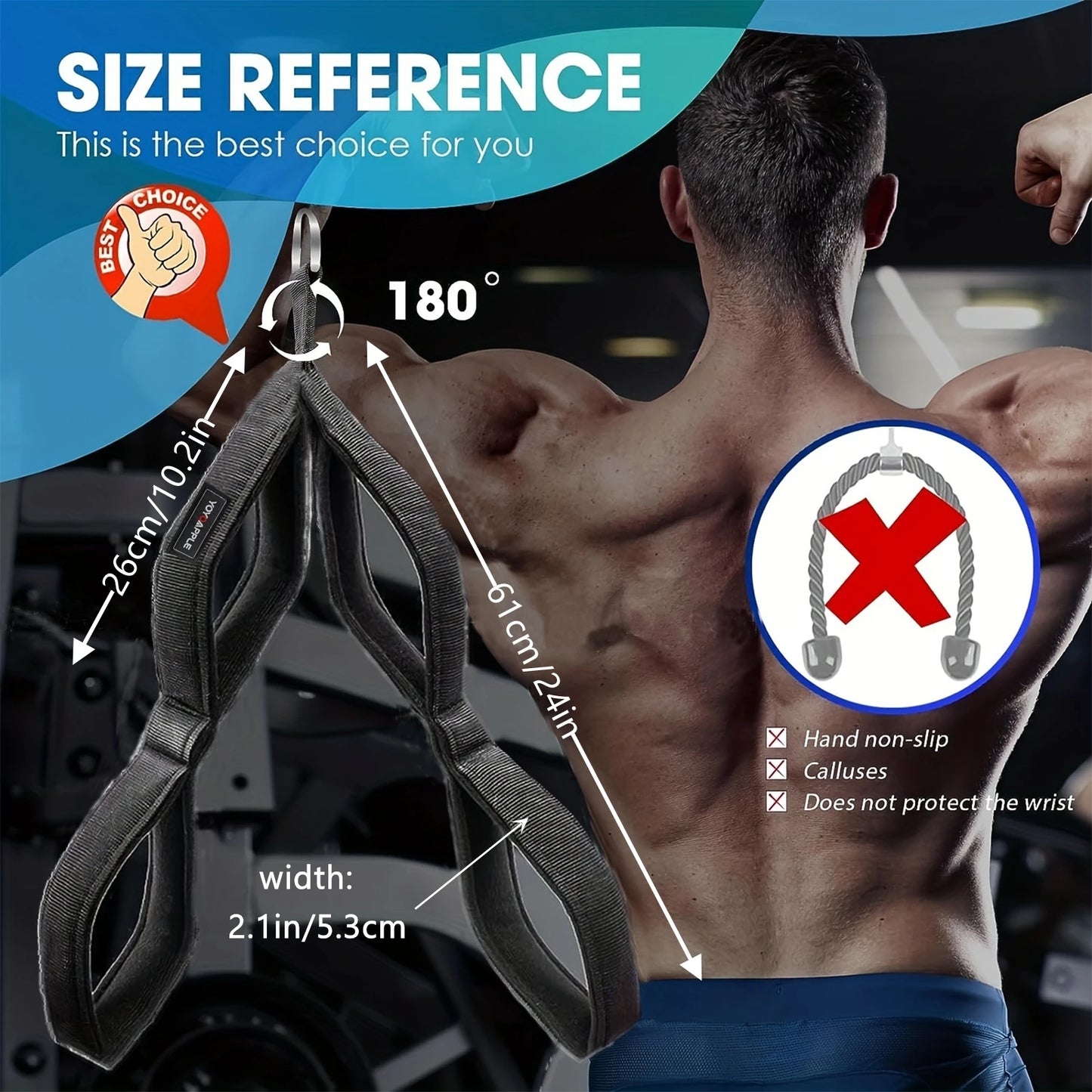 Tricep Training Rope, Cable Attachment Handles, Pull Down Rope For Gym Workout (1pc)