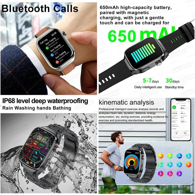 2025New Accurate Blood Fat Uric Acid Smart Watch Men Micro Physical Examination Five Organ HealthClock Bluetooth Call Smartwatch