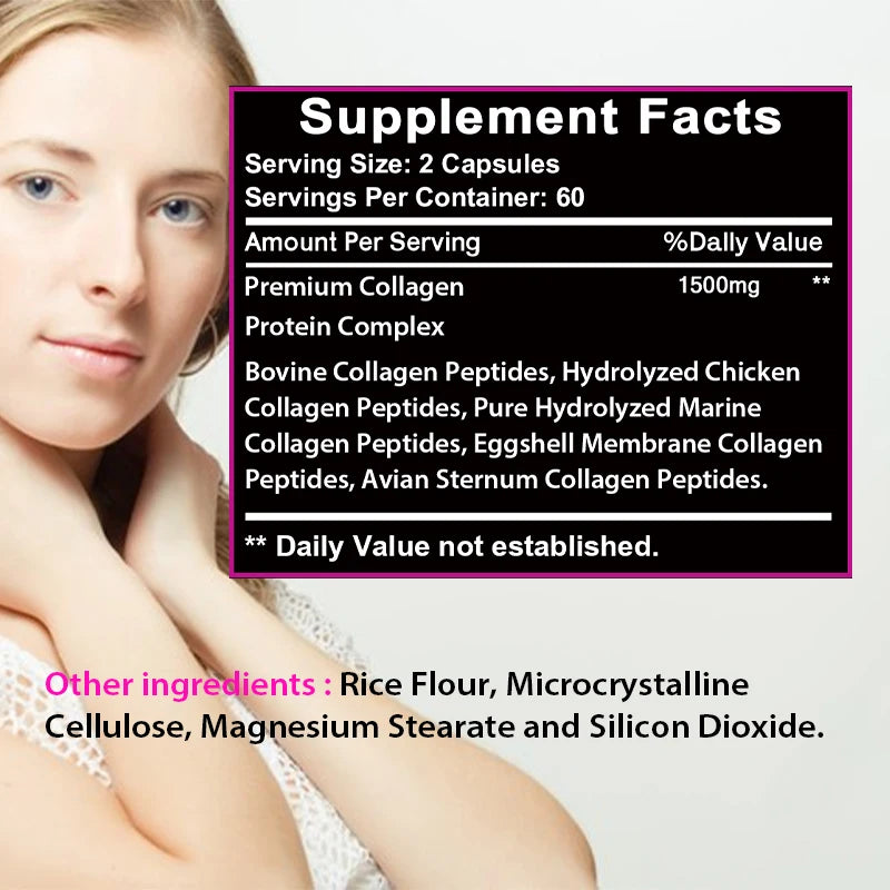 Collagen Complex Supplement, Anti-Aging Support, Reduced Fine Lines, Healthy Skin, Joints, Hair, Nails, 120 Capsules