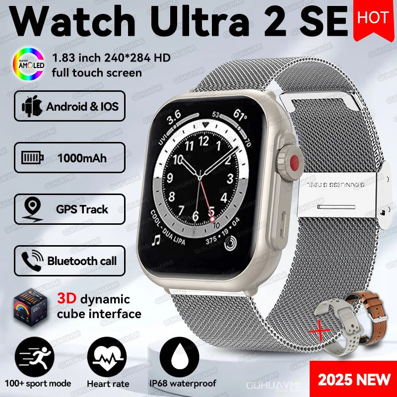 2025 New Original Split screen Watch Ultra 2 Waterproof 1000mAh Battery Heart Rate Sport GPS Track Smart bracelet For IOSAndroid