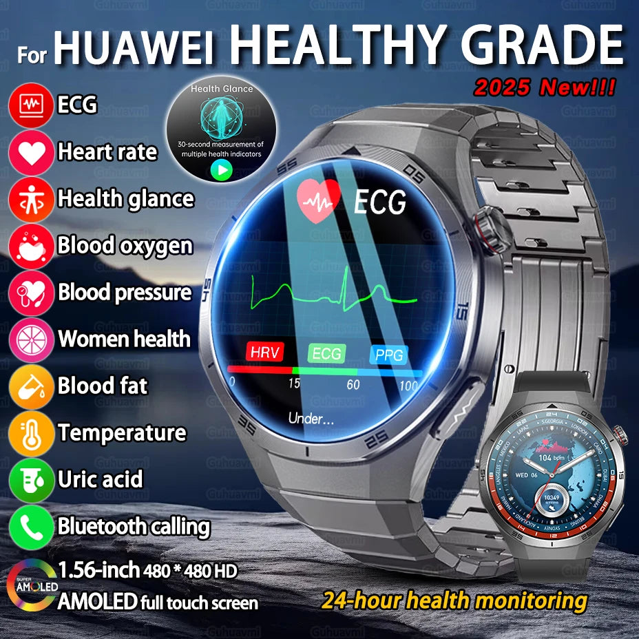 2025 New For Huawei Uric Acid Blood Fat Health Diagnosis Smart Watch ECG BP Blood Oxygen Heart Rate Monitor BT Call Smartwatch