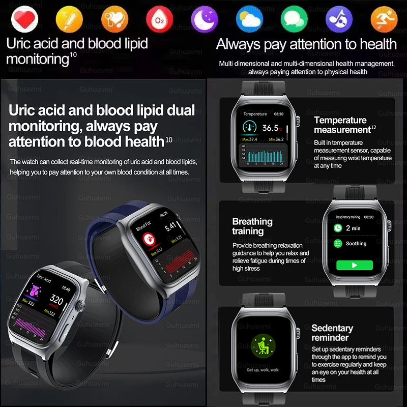 2025 New Air Pump Airbag Accurate Measure ECG+PPG Blood oxygen Smart Watch Men Blood Pressure Fitness Sport Smart Watch Women