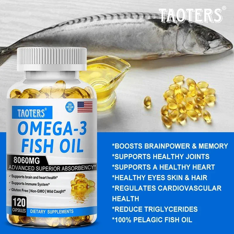 Omega-3 Fish Oil Supplement - Rich in EPA+DHA, Lutein, Supports Heart, Brain & Joint Health, Antioxidant, 120 Capsules