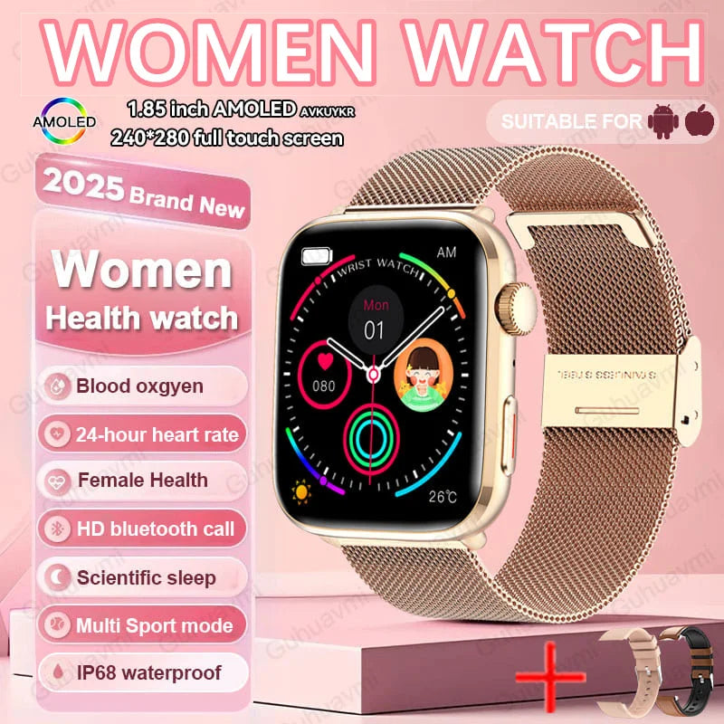 2025 New NFC Smat Watch Women 1.85-inch Blood Pressure Heart Rate Bluetooth Call Female Health Smarwatches Ladies For HUAWEI IOS