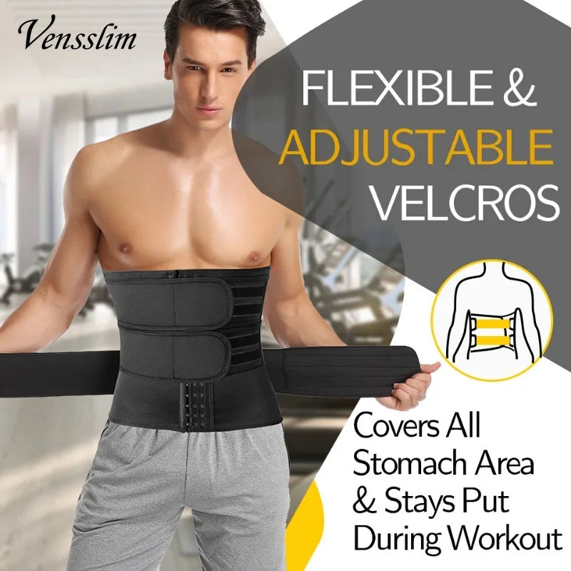Vensslim Men Waist Trainer Neoprene Sauna Slimming Belt Abdomen Body Shaper Corset Weight Loss Sweat Belly Compression Strap
