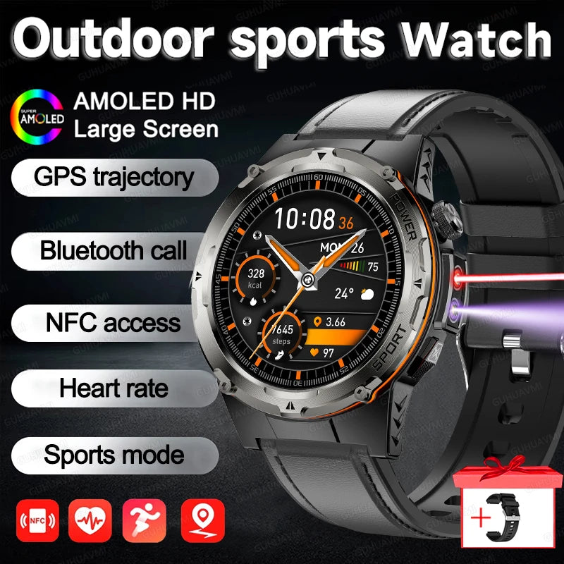 2025 New Outdoor Military Smart Watch Men GPS Trackr IP68 Waterproof 500mAH Health Monitor Bluetooth call Sports Laser Bracelet